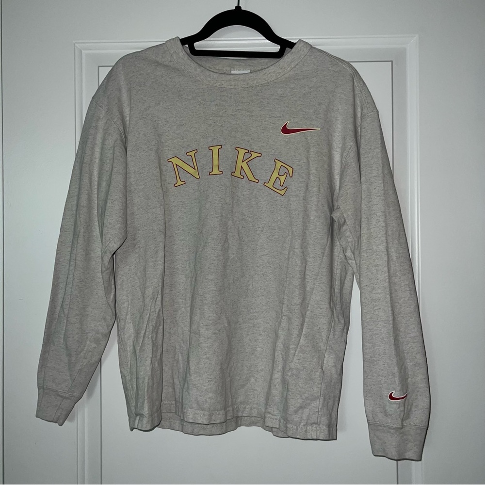 Nike Light Gray Crewneck Sweater with Red Accents